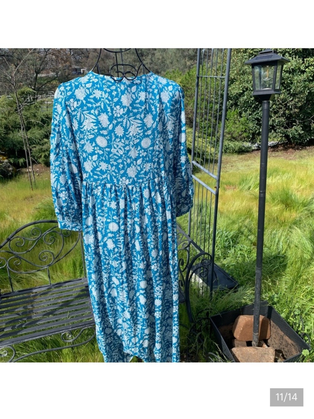 Bohemian Turquoise Blue & White Maxi Dress - Picture 9 of 12